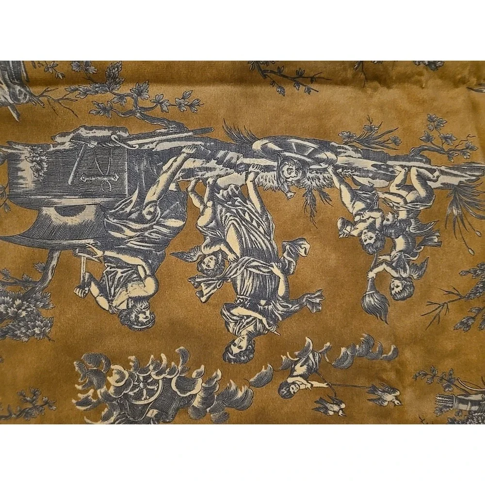 Vintage Toile de Jouy Fabric Panel – French Country Pastoral Scene – Red &‎ Blue